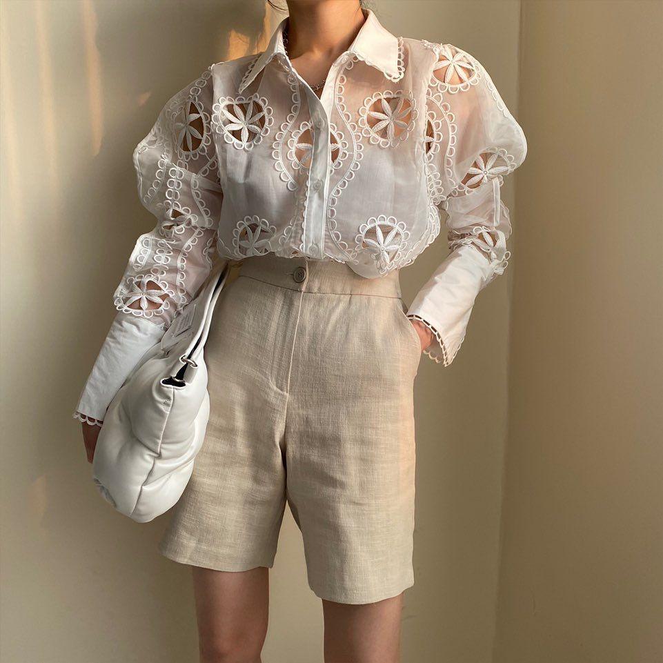 Milan Eyelet Blouse In White - Image 8
