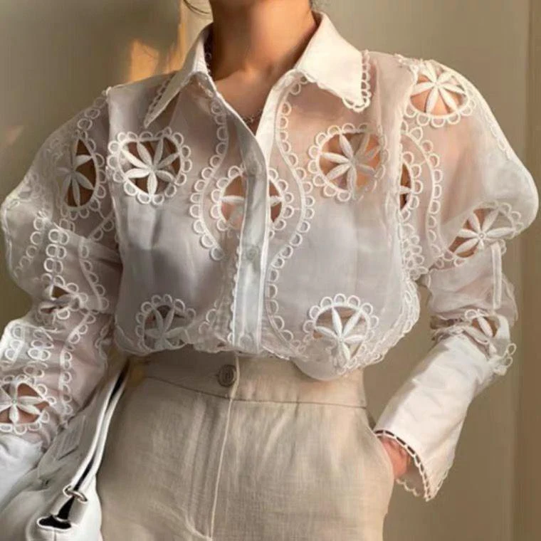 Milan Eyelet Blouse In White - Image 9