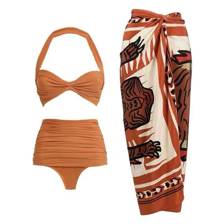Milo Swimsuit With Sarong Skirt In Brown