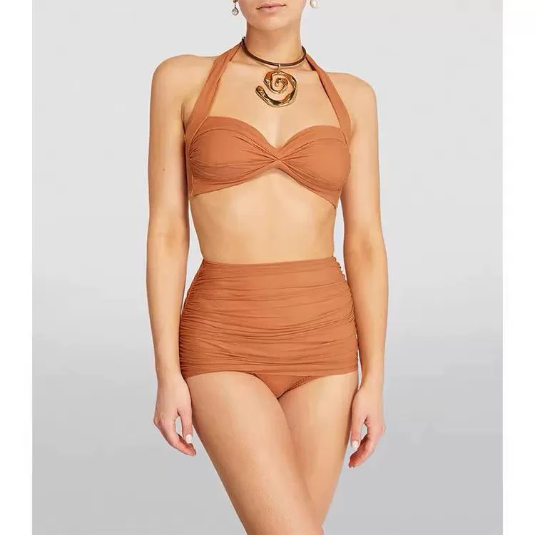 Milo Swimsuit With Sarong Skirt In Brown - Image 2