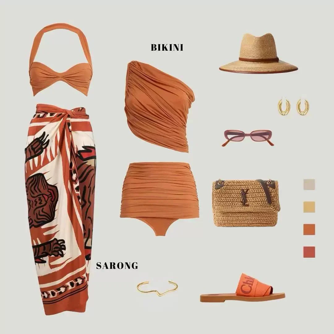 Milo Swimsuit With Sarong Skirt In Brown - Image 3