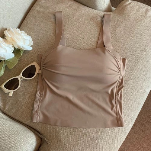Mimi Seamless Tank Tops with Inbuilt Bra In Brown - Image 6