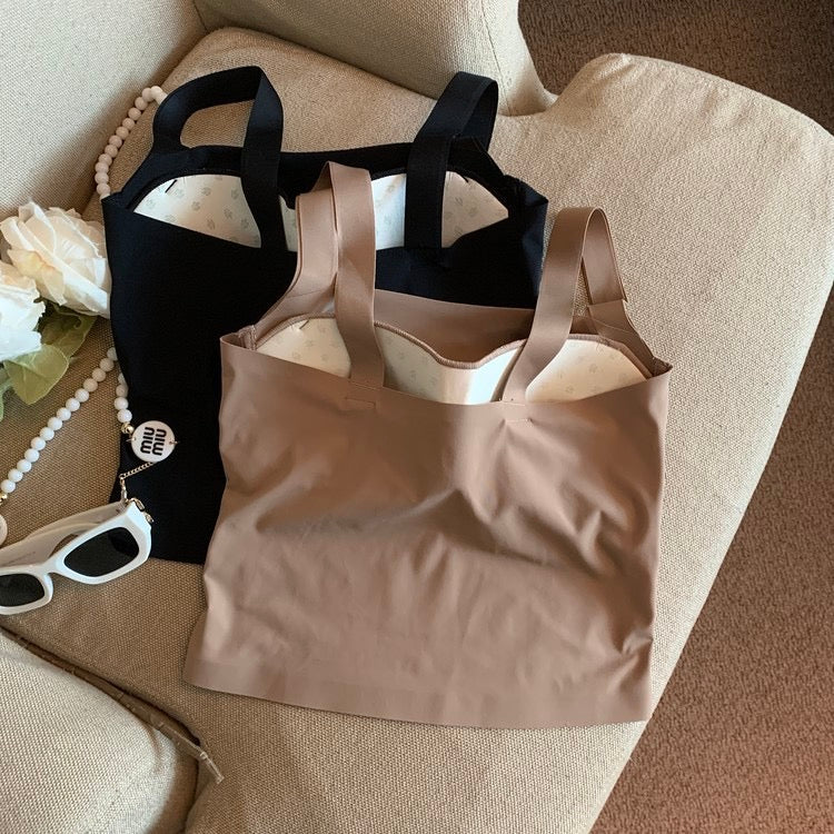 Mimi Seamless Tank Tops with Inbuilt Bra In Brown - Image 2