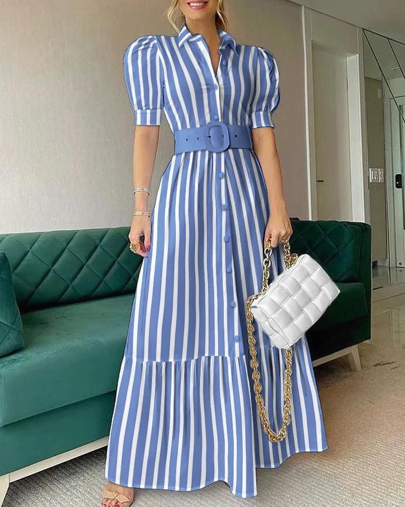 Misa Striped Statement Dress In Blue - Image 3