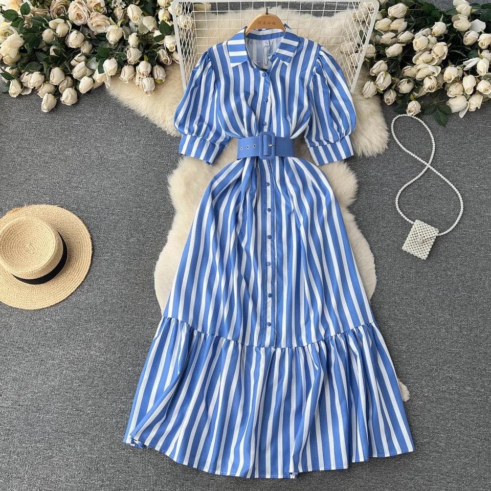 Misa Striped Statement Dress In Blue - Image 4
