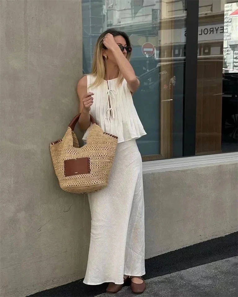 Miya Statement Vest Top with Skirt In White - Image 2