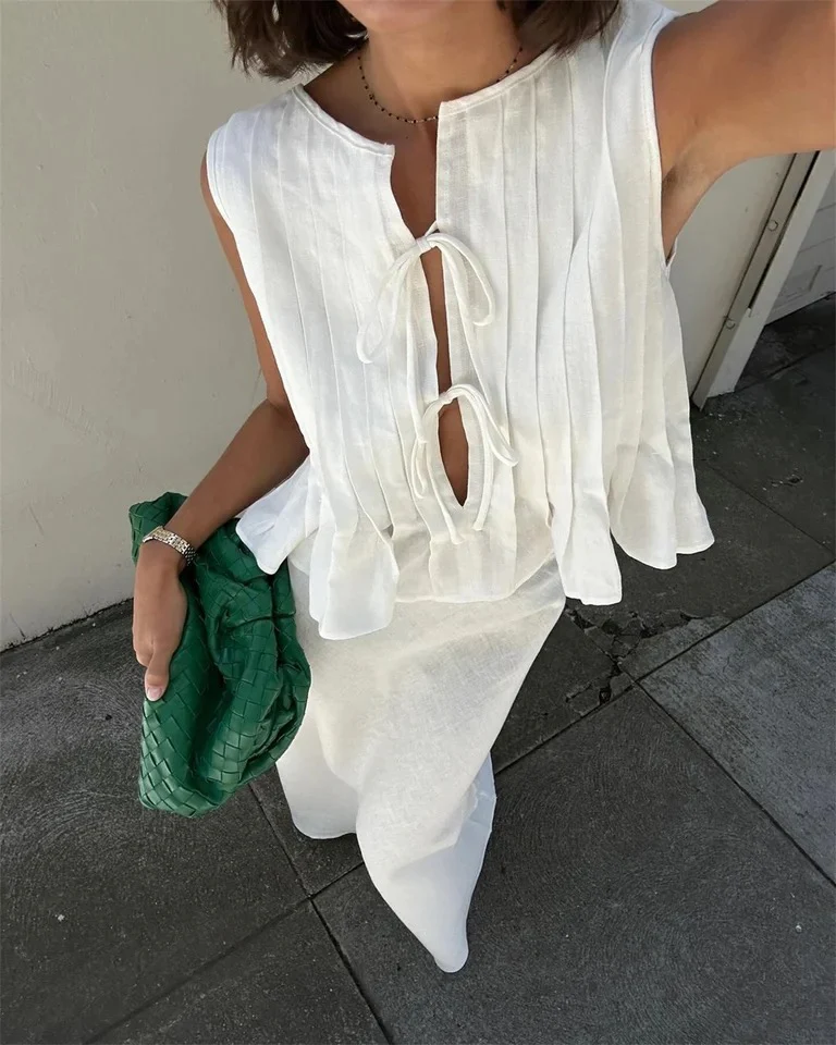 Miya Statement Vest Top with Skirt In White - Image 4