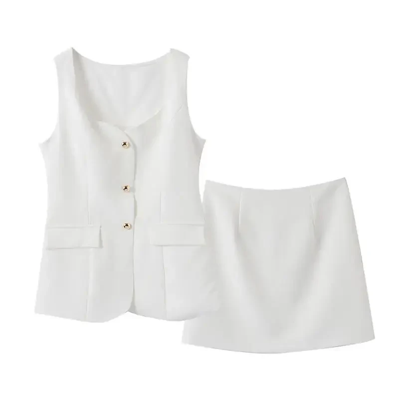 Mulad Vest Coord Set in White - Image 3