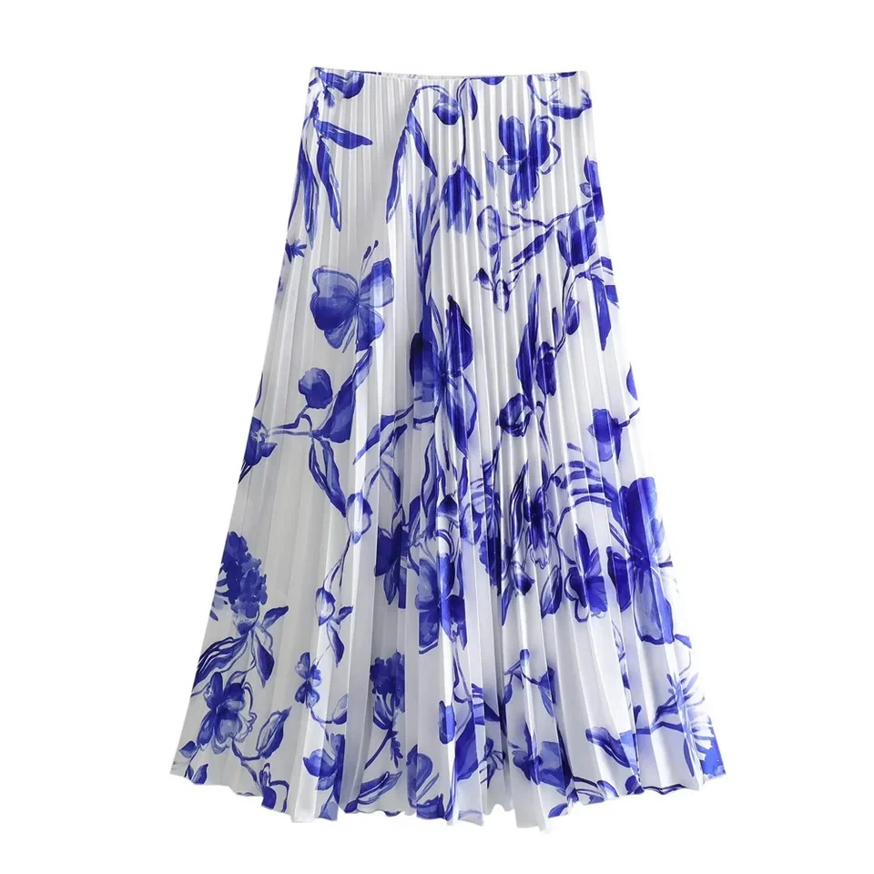 Mykonos Summer Floral Pleated Coord in White and Blue - Image 5