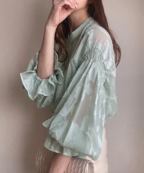 Natala Puffed Sleeve Formal Shirt In Pista Green - Image 3