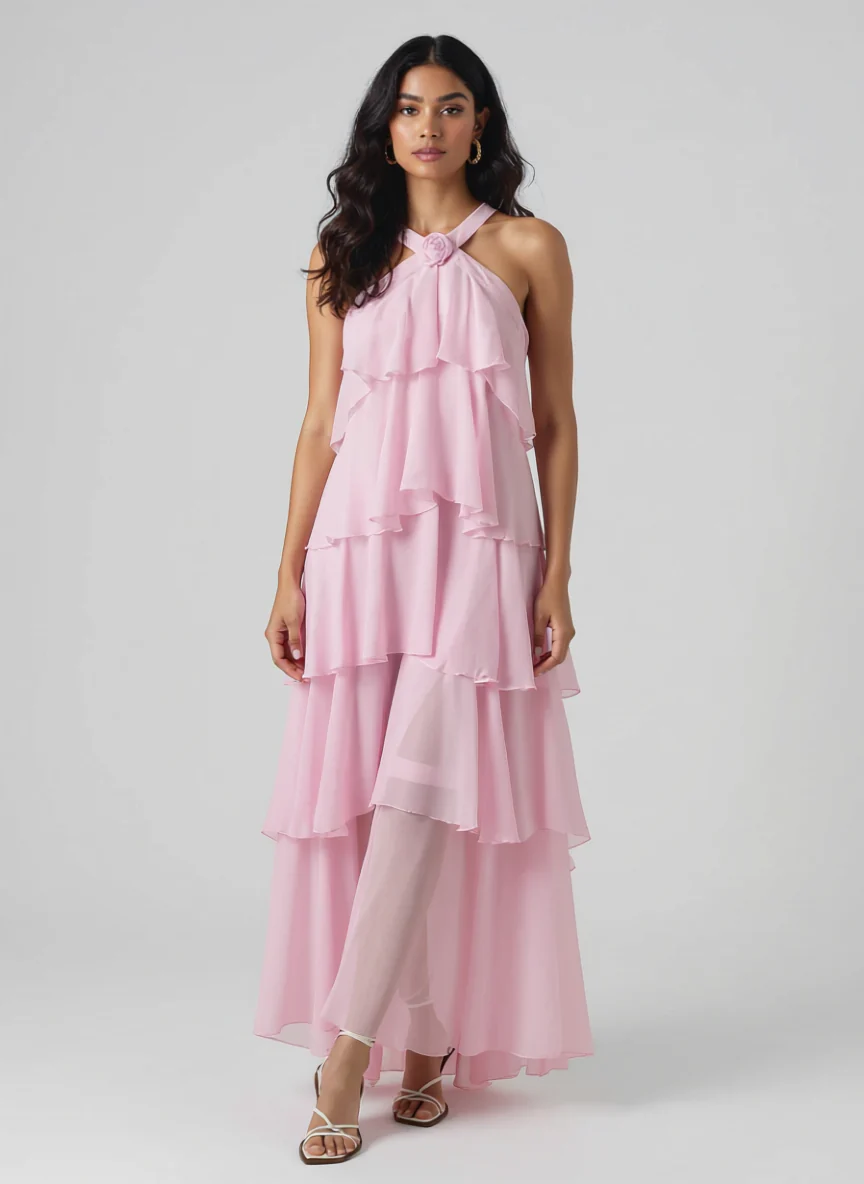 Nitsy Ruffled Maxi Dress In Pink - Image 4