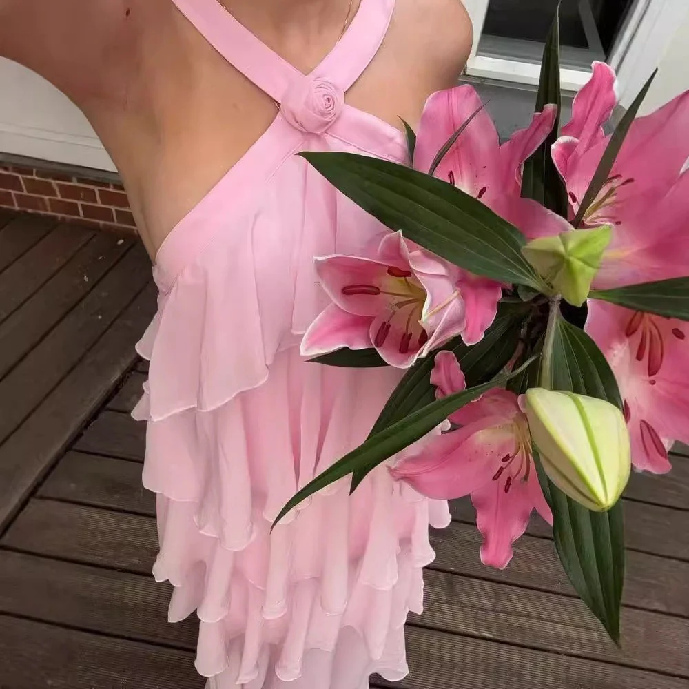 Nitsy Ruffled Maxi Dress In Pink - Image 5
