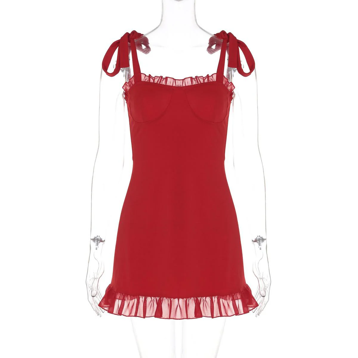 Nive Statement Mini Dress In Red - Image 3