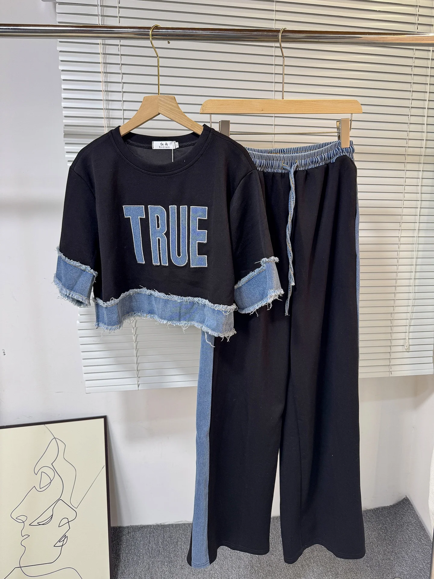 Noemi Knitted Soft Denim Co-ord Set In Black - Image 3