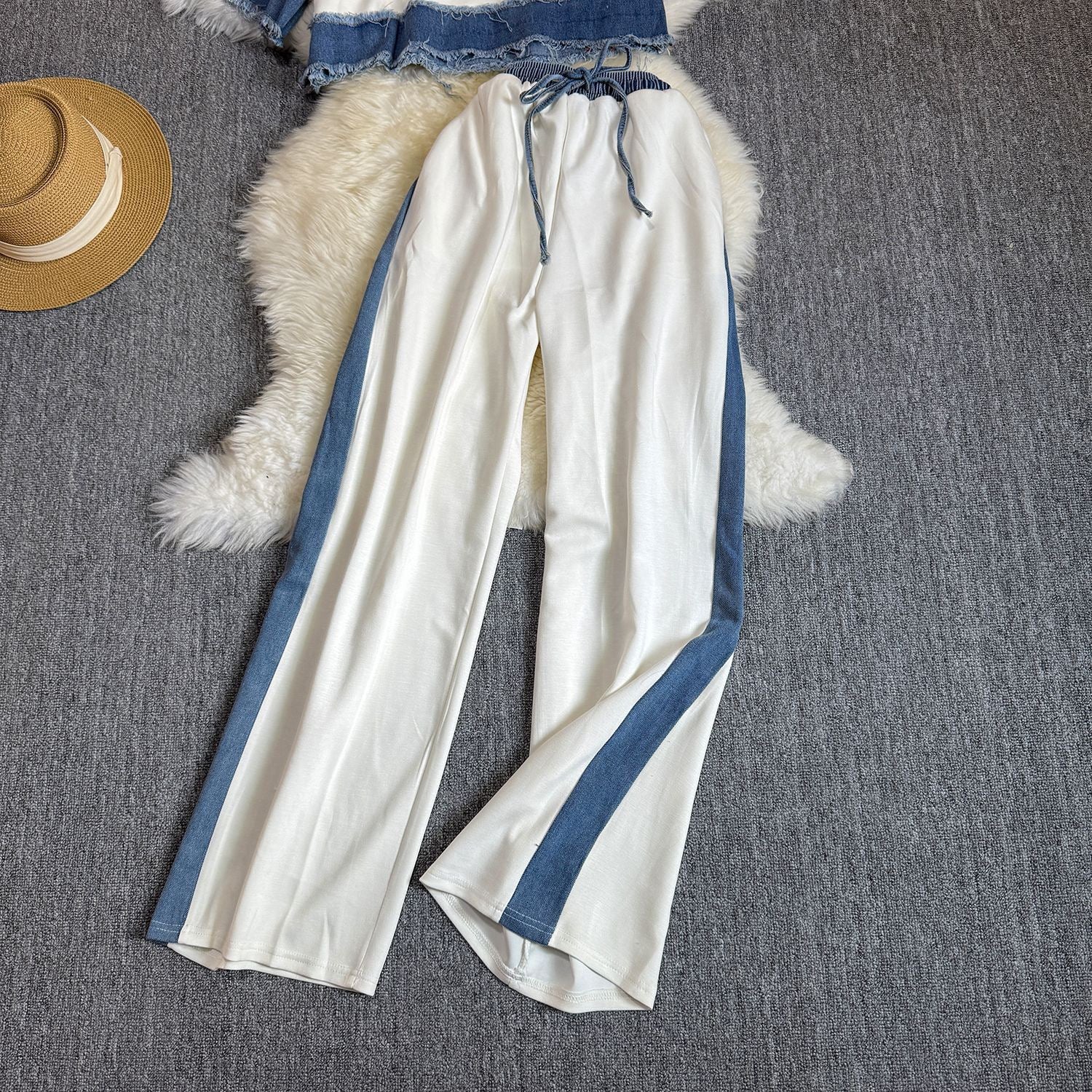 Noemi Knitted Soft Denim Co-ord Set In White - Image 7
