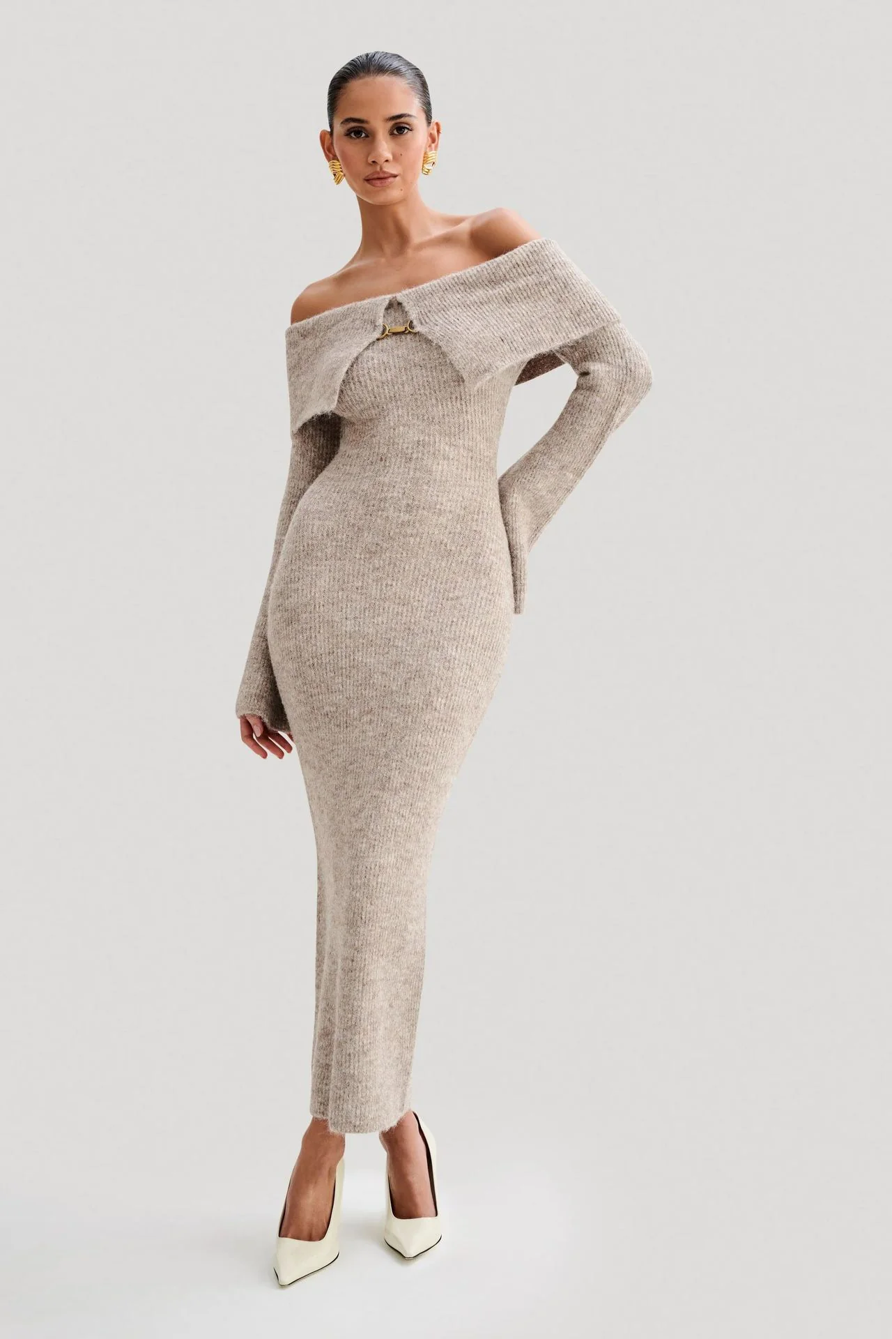 Oliana Off Shoulder Woolen Dress