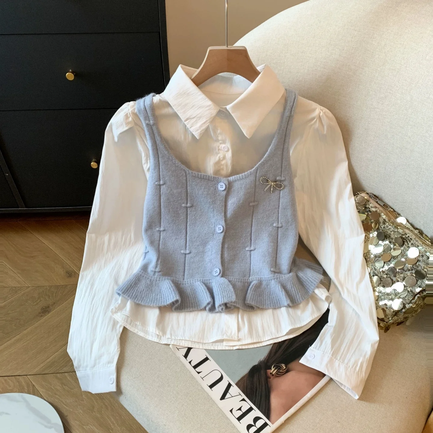 Orlane Two Piece Shirt & Knit Vest Set - Image 2