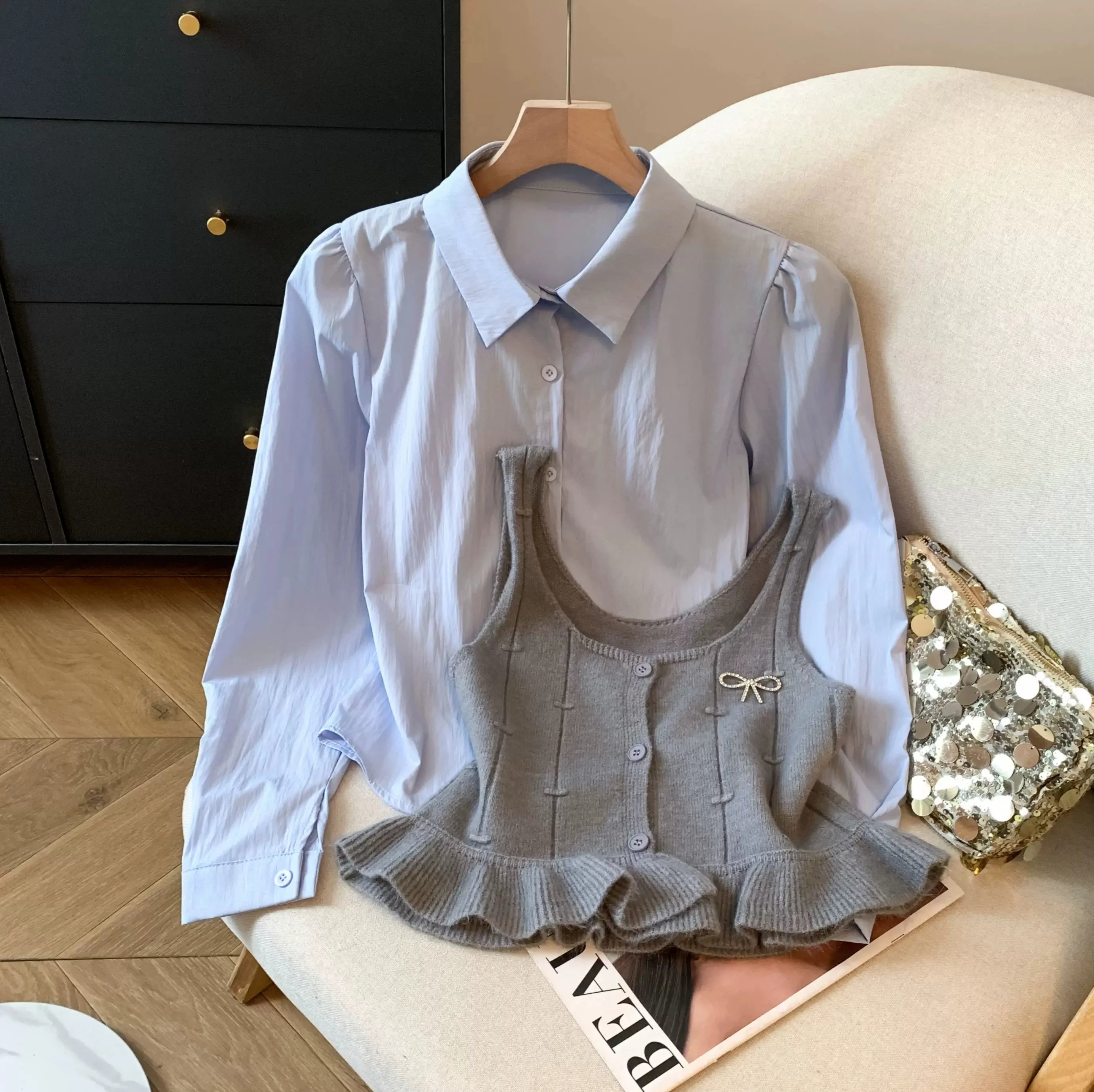 Orlane Two Piece Shirt & Knit Vest Set - Image 4