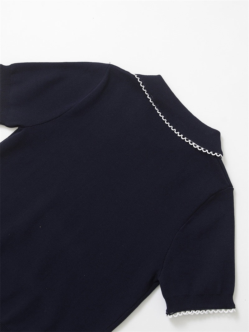 Ornella Knit Summer Top In Navy Blue - Image 4