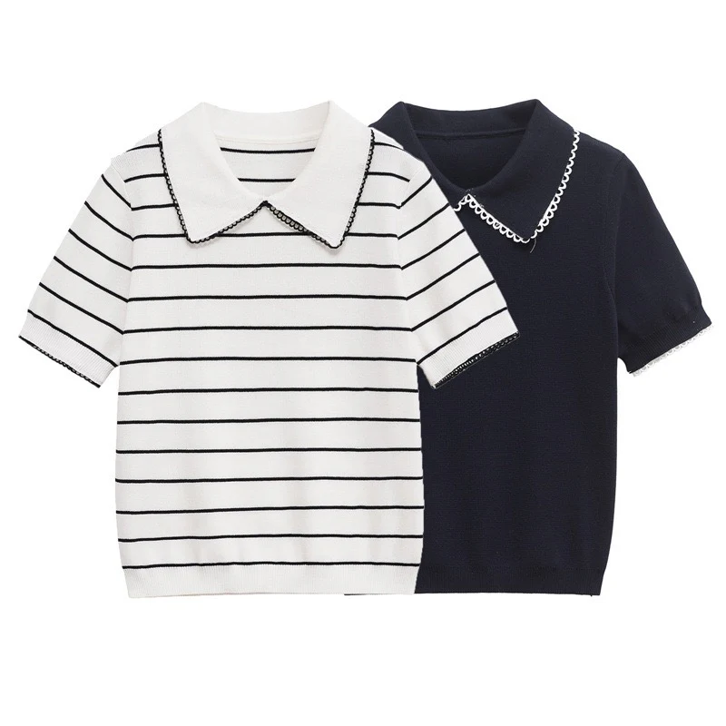 Ornella Knit Summer Top In Navy Blue - Image 5