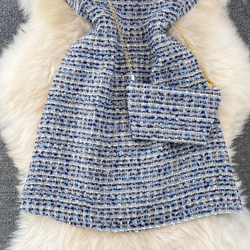 Orry Tweed Dress with Sling Bag In Blue - Image 6