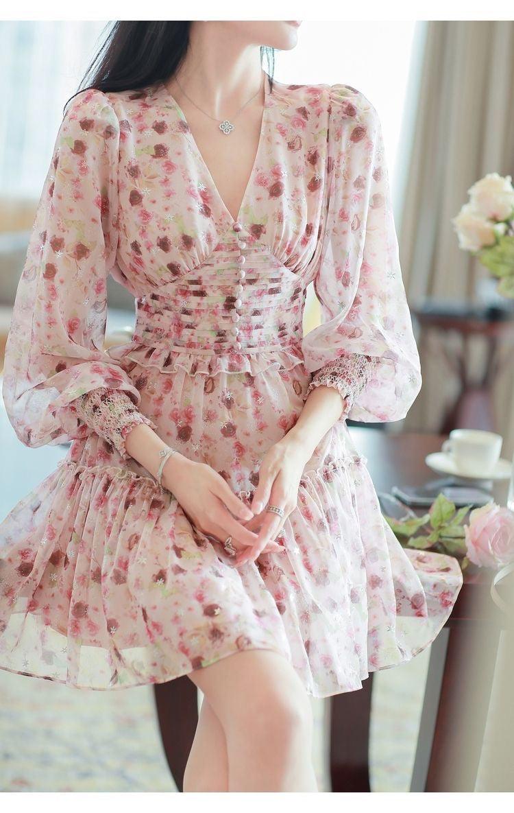 Paisley V-Neck Floral Mini Dress - Image 4