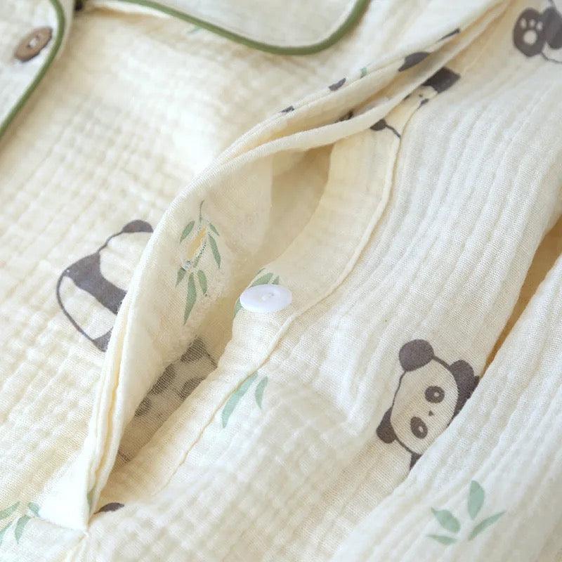 Panda Cotton Crepe Nightsuits In Off-White - Image 5