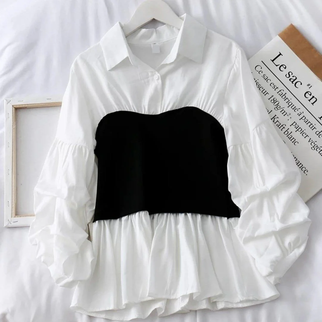Panelled Lantern Sleeve Blouse - Image 2