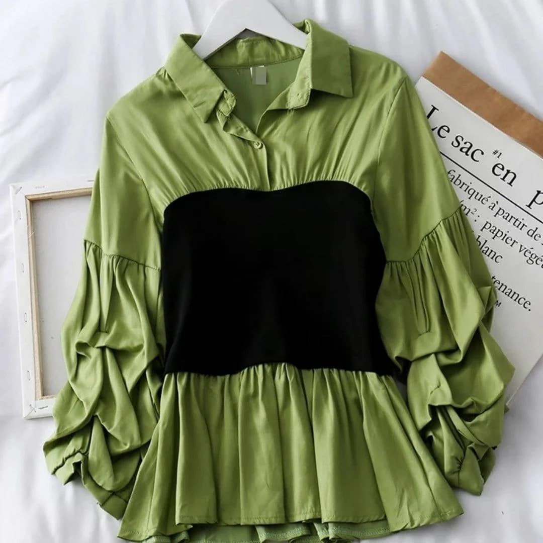 Panelled Lantern Sleeve Blouse - Image 3