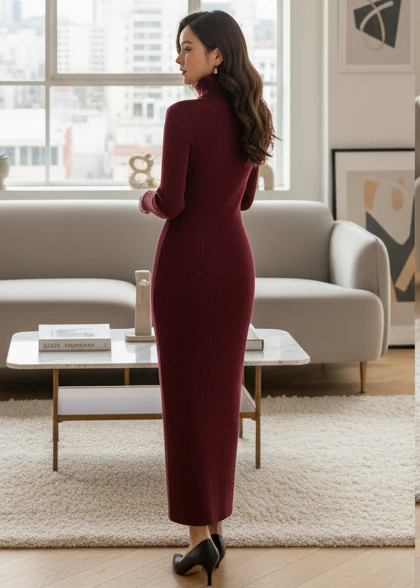 Perry High Neck Knitted Midi Dress - Image 9