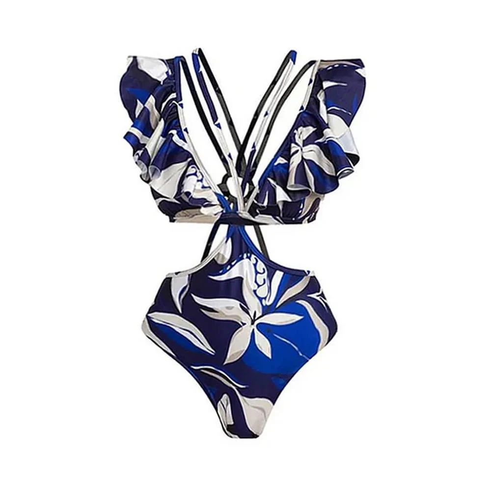Persian Ruffled Swimsuit With Sarong In Navy Blue - Image 5