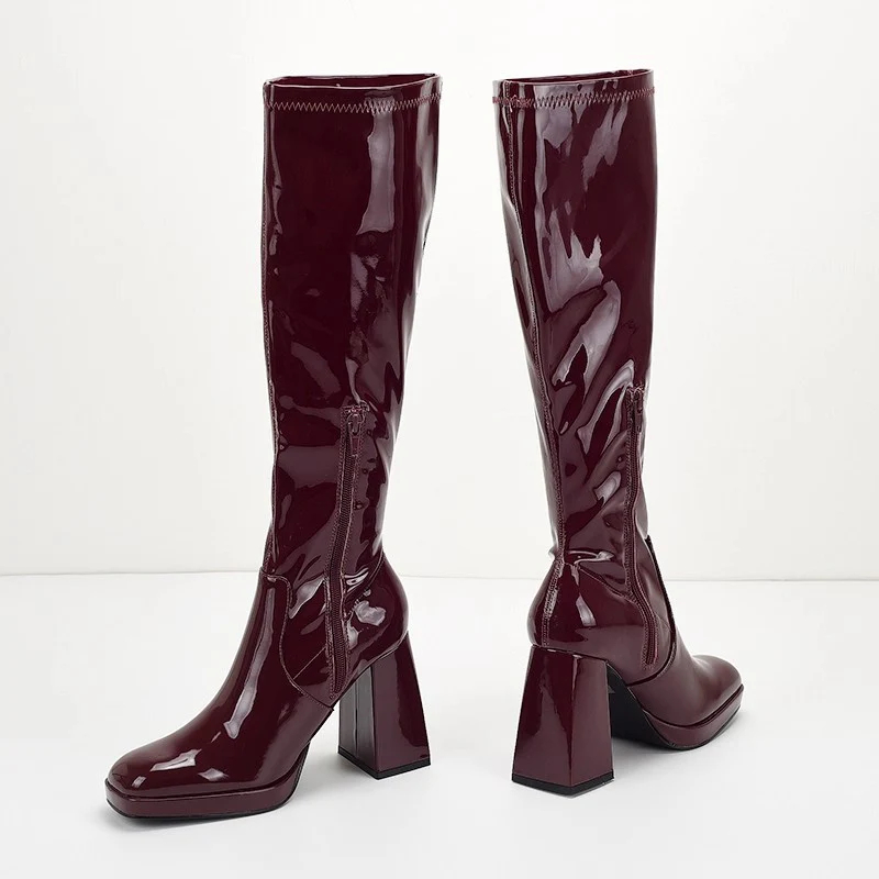Piera Knee High Block Leather Boots - Image 5