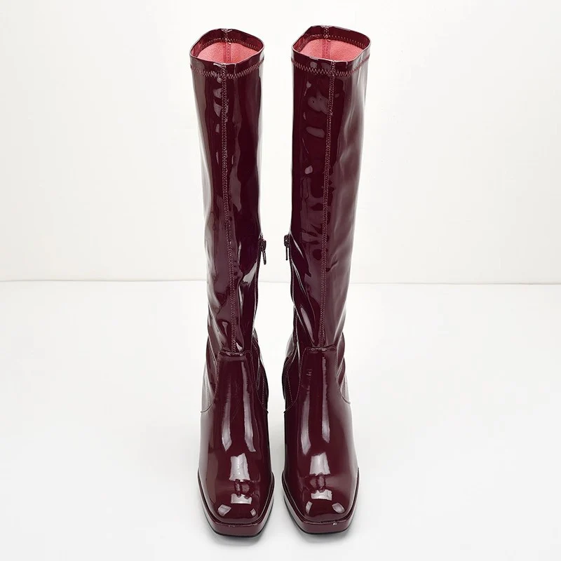 Piera Knee High Block Leather Boots - Image 6
