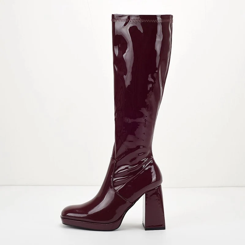 Piera Knee High Block Leather Boots - Image 7