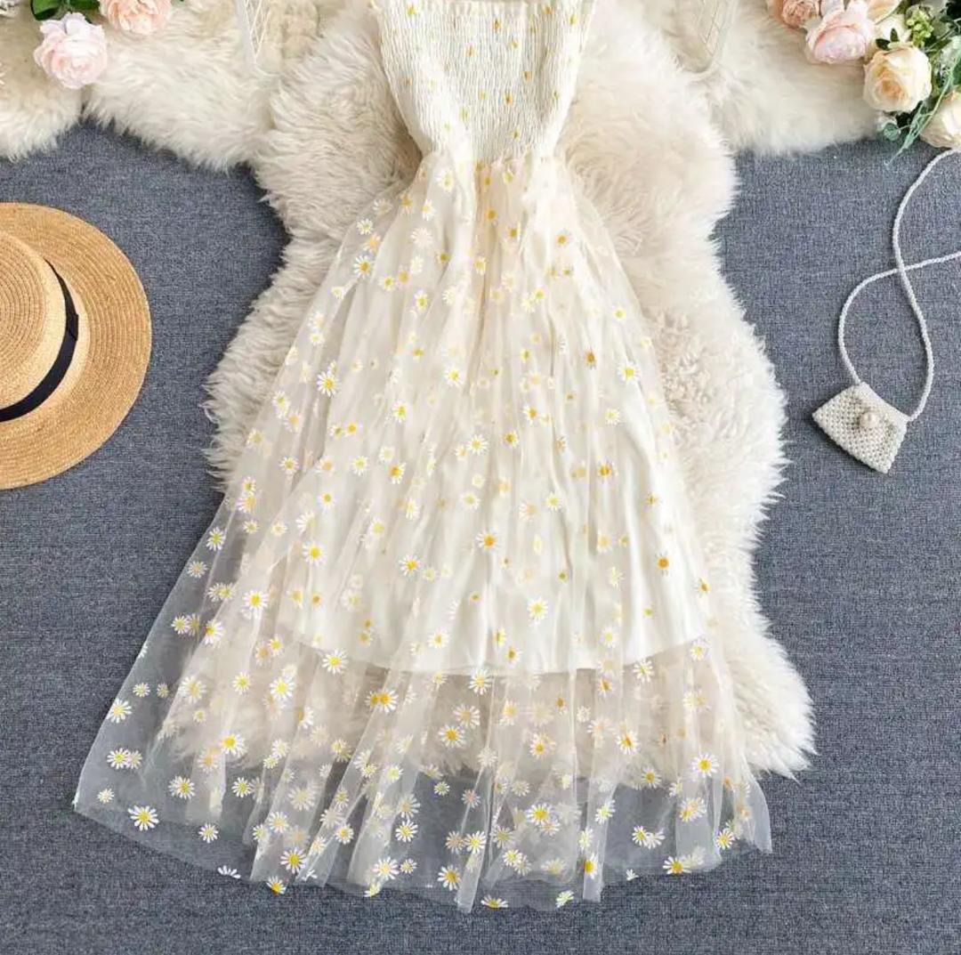 Rabia Printed Summer Midi Dress In Beige - Image 2