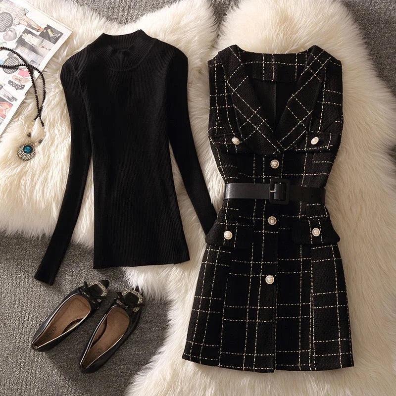 Rader Set of Top and Woolen Tweed Dress In White - Image 7