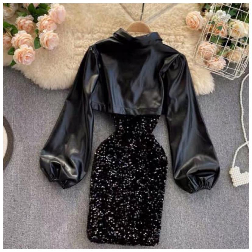 Raina Sequined Dress In Black - Image 2