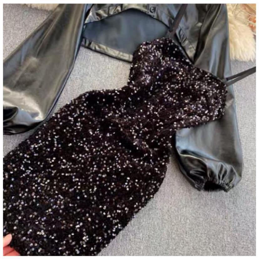 Raina Sequined Dress In Black - Image 3