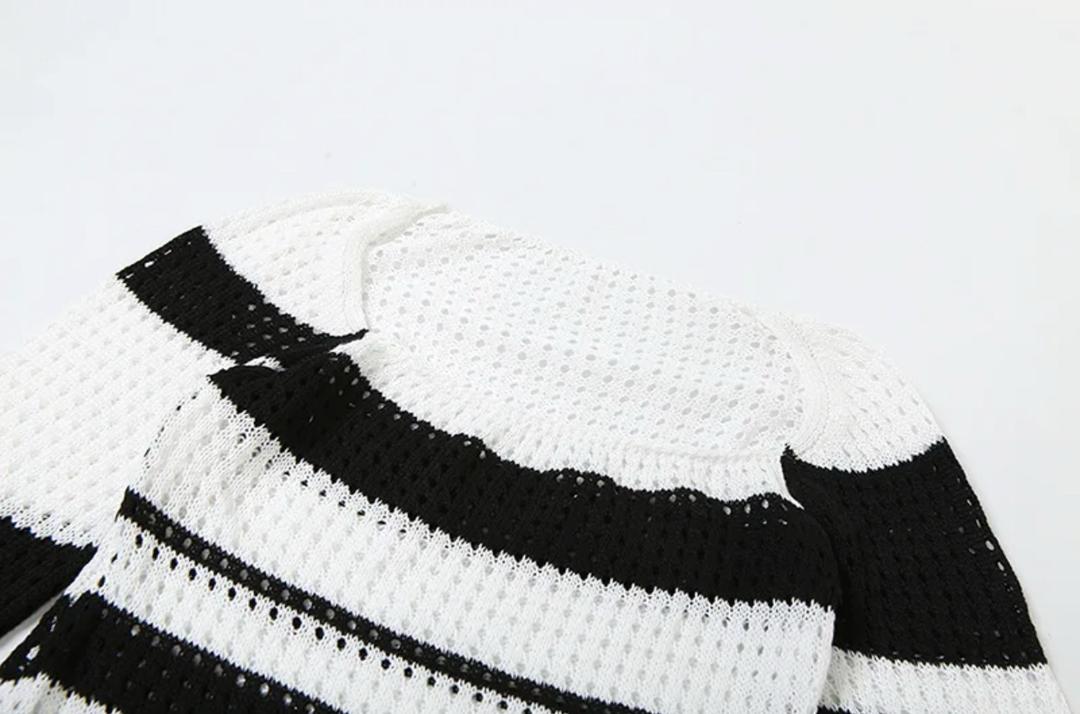 Raven Striped Crochet Dress In Black - Image 5