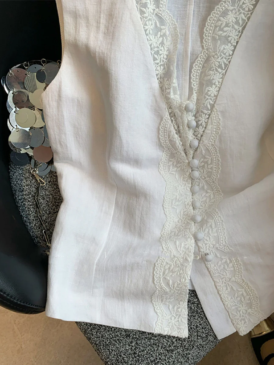 Rayna Solid Vest Summer Top In White - Image 4