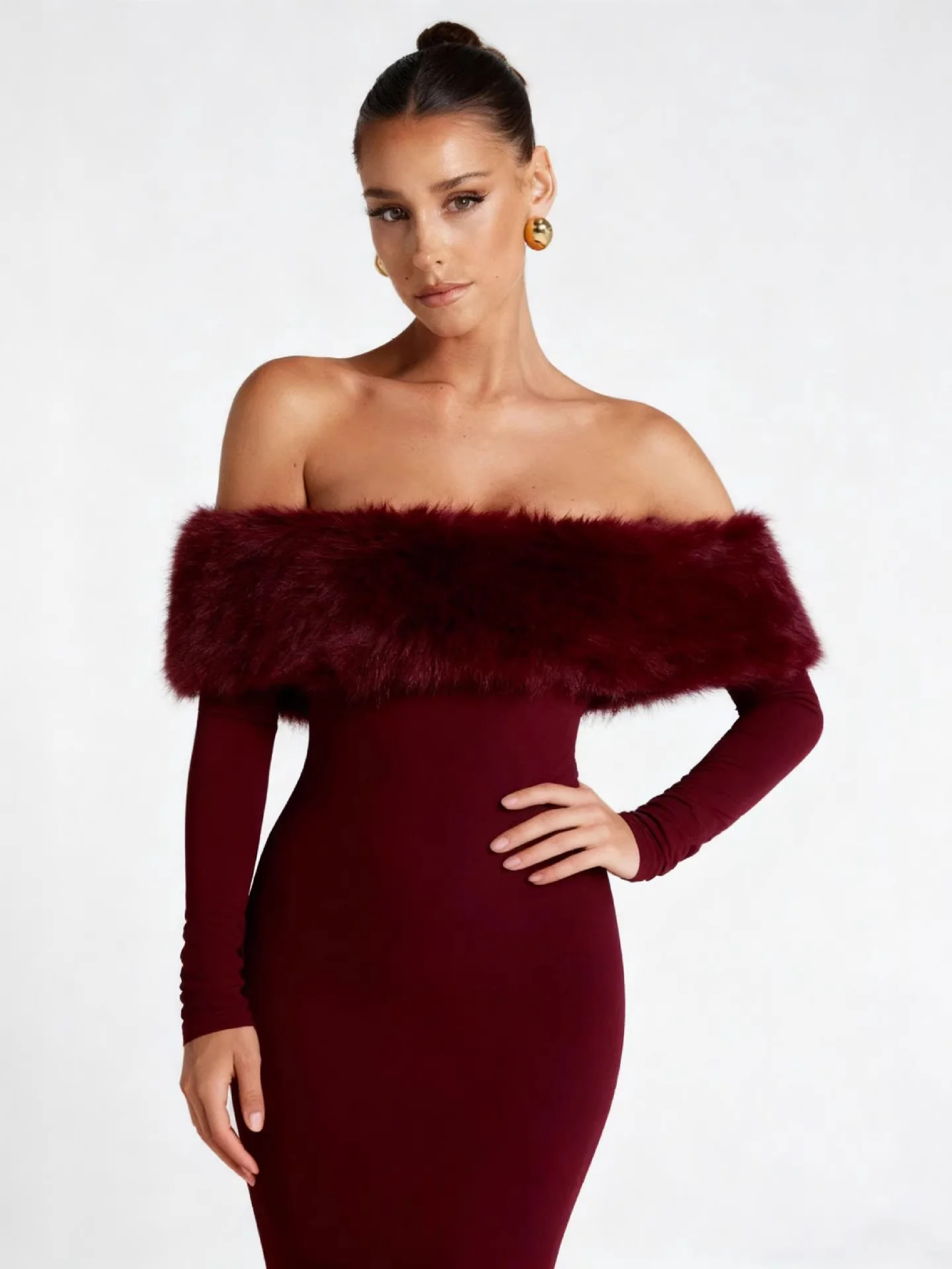 Renata Fur Off Shoulder Dress - Image 4
