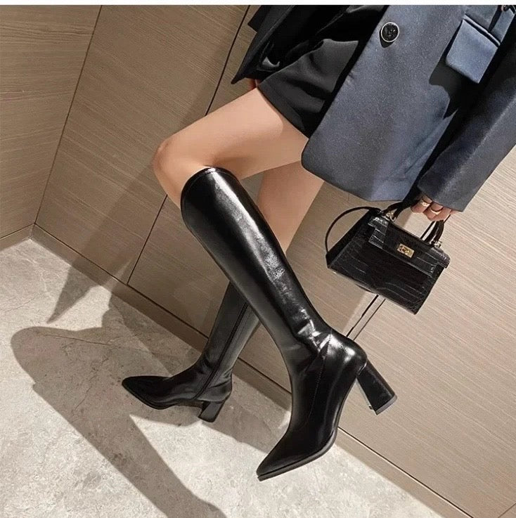 Rhodes Knee High Pointed Leather Boots - Image 7