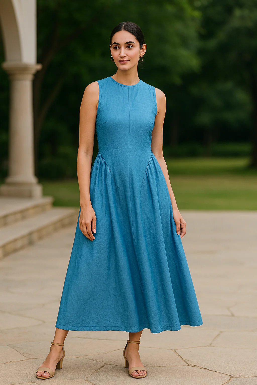 Rimmi Drop Waist Midi Dress In Blue - Image 2