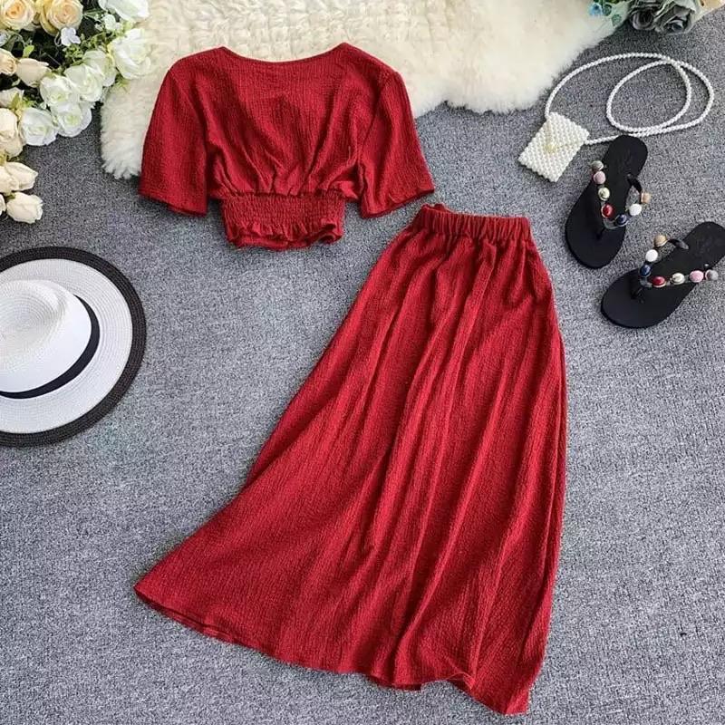 Roger Buttoned Coord Sets In Red - Image 2