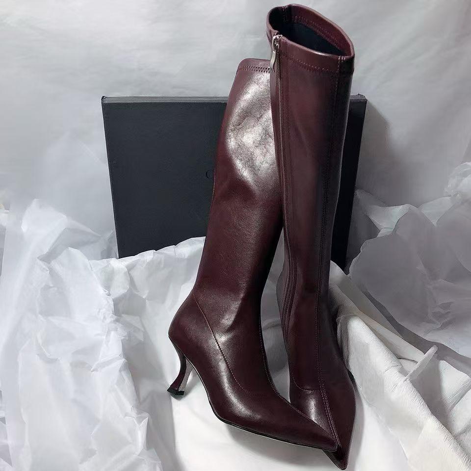 Rolf Knee Leather Boots In Wine - Image 2