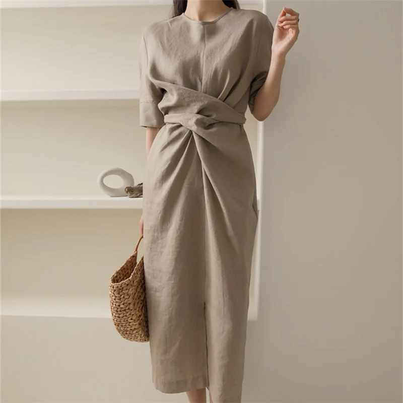 Rosaura Statement Midi Dress In Brown - Image 2
