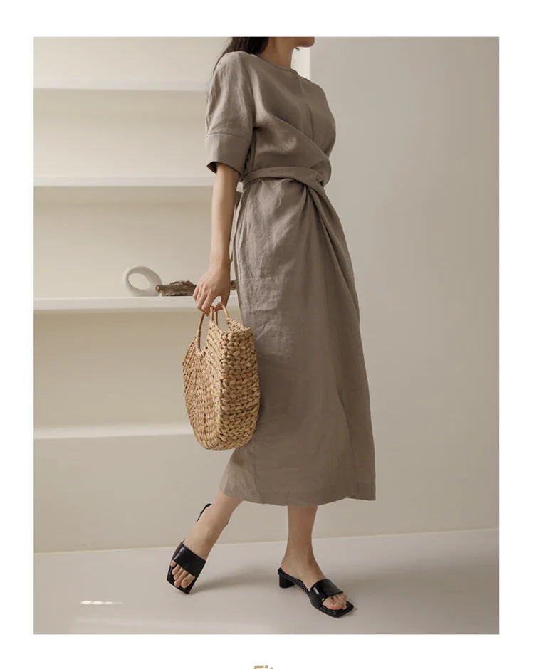 Rosaura Statement Midi Dress In Brown - Image 4