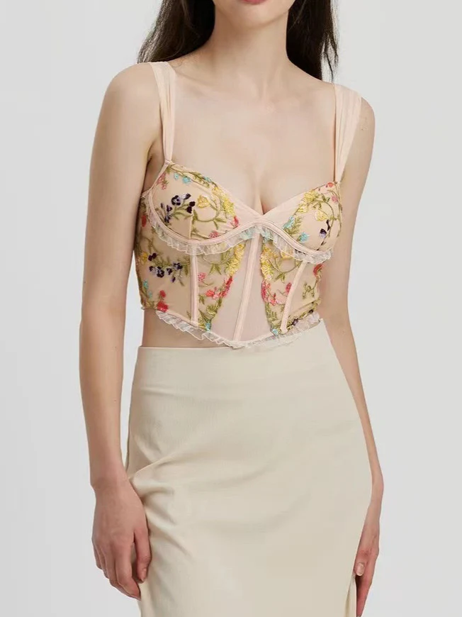 Rosie Embroidered Crop Top In Peach