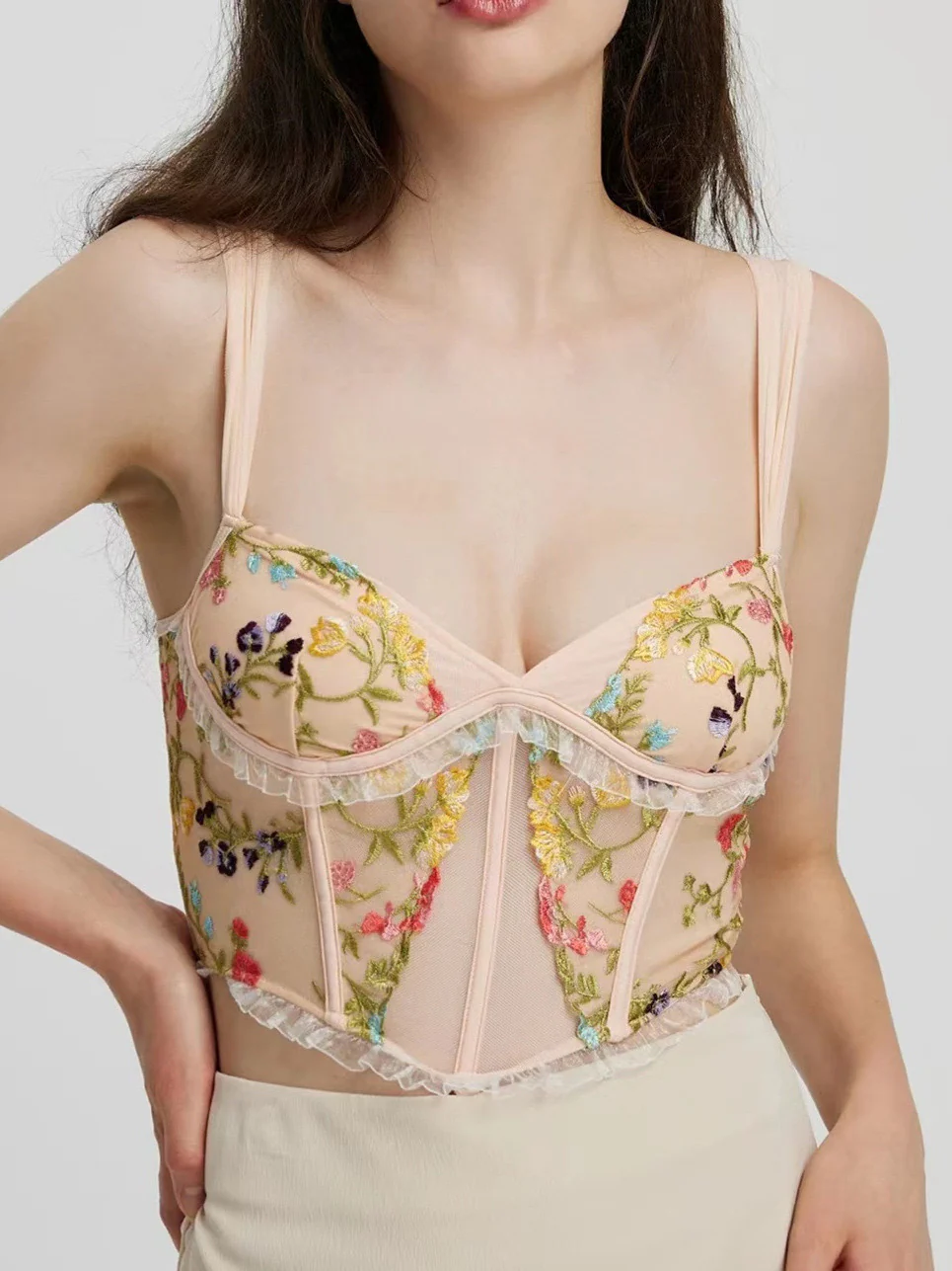 Rosie Embroidered Crop Top In Peach - Image 2