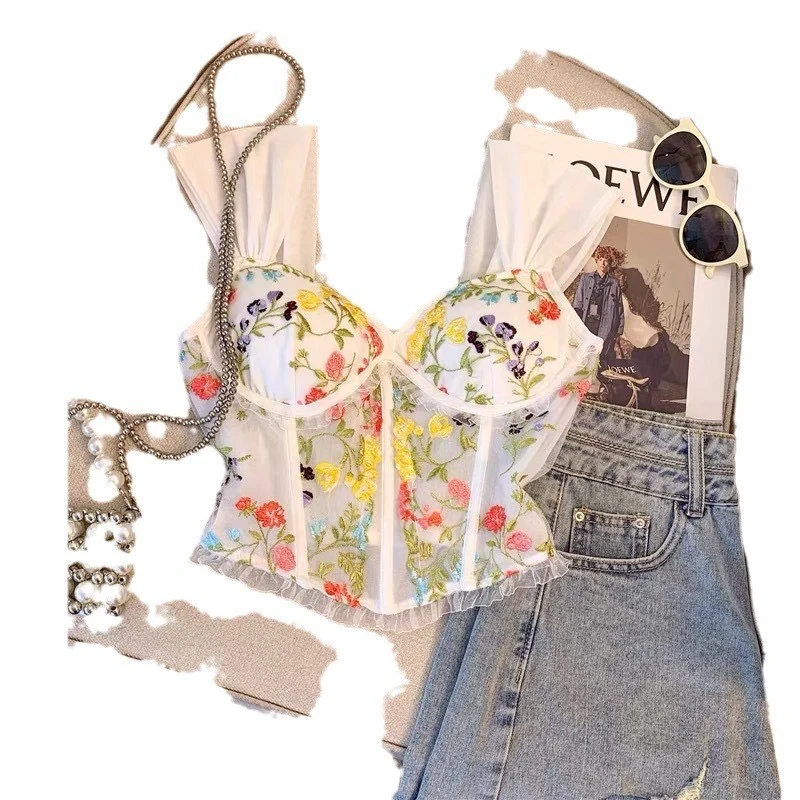 Rosie Embroidered Crop Top In Peach - Image 5